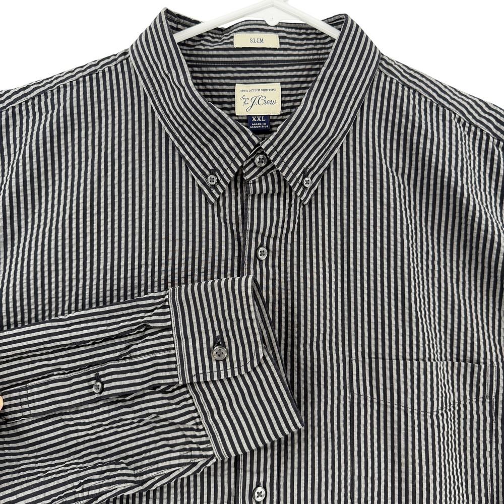 J.Crew Shirt Mens 2XL Blue Striped Slim Fit Long Sleeve Button‎ Up Casual Woven